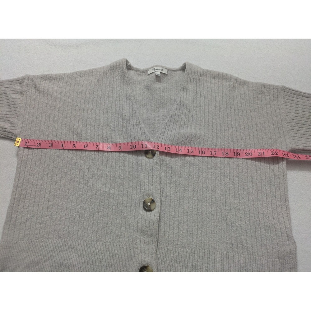 Madewell Sweater Small Gray Ribbed Button Front Cardigan V Neck Crop Alpaca Wool - Picture 9 of 11